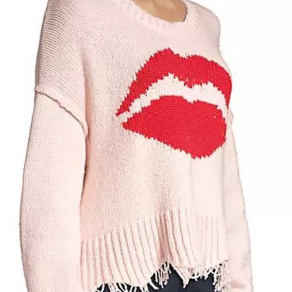 NWT WILDFOX Luna Lip Frayed-Hem Cotton Sweater Pink Small - Picture 11 of 13